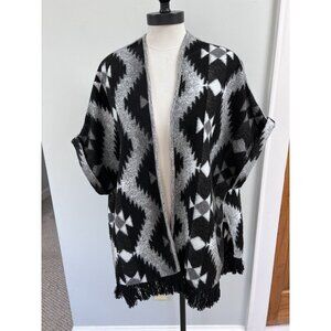 American Eagle Wrap Shawl Top Black Gray Western Aztec Rodeo Festival LG/XL